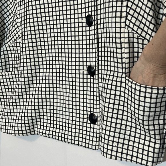 CABI Windowpane Plaid Jacket Blazer Women’s Medium Size Cropped Black White - Picture 10 of 16